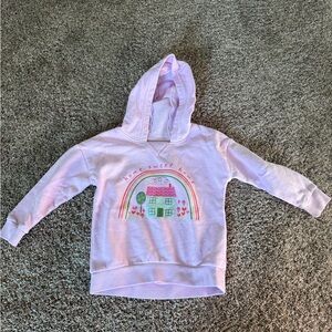 Charming Light Pink Hoodie with Rainbow and House Design